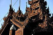 Myanmar - Mandalay, Shwe In Bin Kyaung a wonderful example of the Burmese unique teak architecture and wood-carving art. 